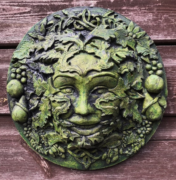 Autumnceltic Green Man Wall Plaque Stone Garden Ornament Ireland Stone Garden Ornament, Garden Wall Plaques Ireland