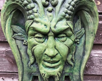 Large Pan Green man decorative wall plaque pagan garden ornament 33cmH + FREE GIFT!