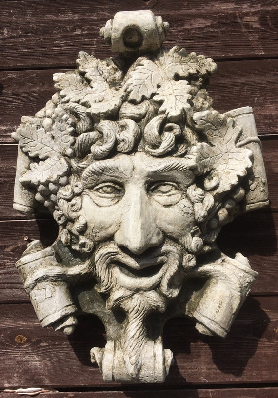 Bacchus Face Decorative Stone Wall, Terracotta Garden Wall Plaques Uk
