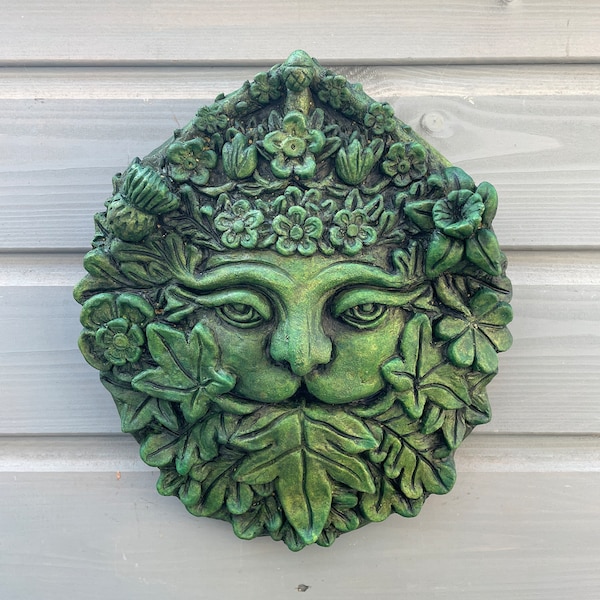 Coronation Green man decorative wall plaque stone garden ornament + FREE GIFT!