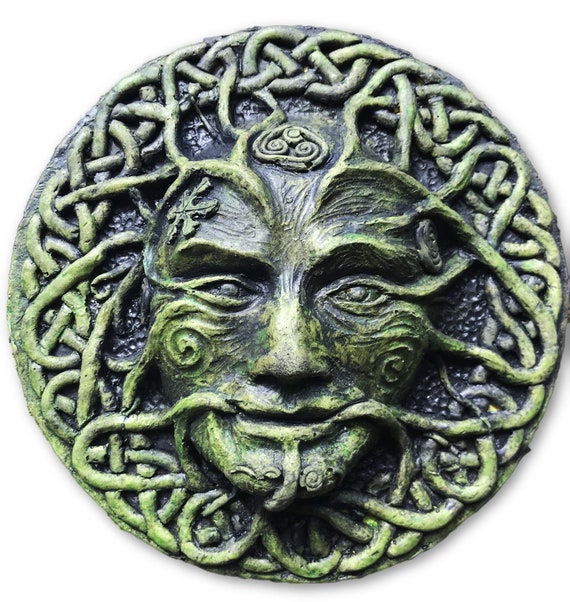 Winter Celtic Green Man Wall Plaque Stone Garden Ornament Ireland Winter Celtic Green Man Wall Plaque, Garden Wall Plaques Ireland