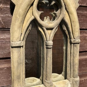 Gothic Arch Mirror stone garden ornament double candle sconce antiqued finish 48cm/19&quot; High (M)