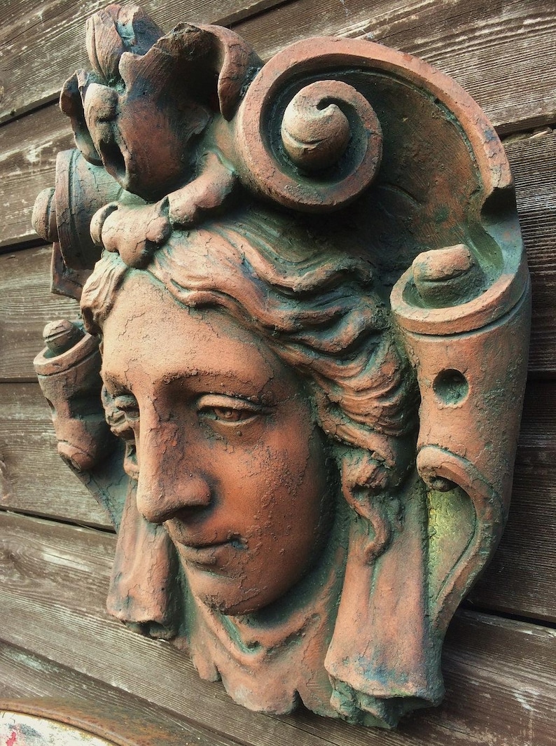 Decorative stone wall plaque face mask neo-classical style Mascaron 'Parisien' 30cmH image 8