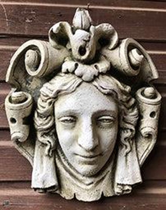 Decorative stone wall plaque face mask neo-classical style Mascaron 'Parisien' 30cmH