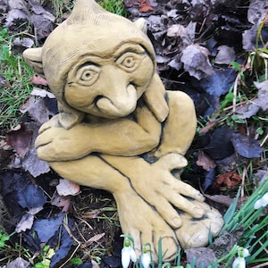 Statua ornamentale da giardino in pietra del goblin troll dal naso grande©, design originale, 25 cm/10"H
