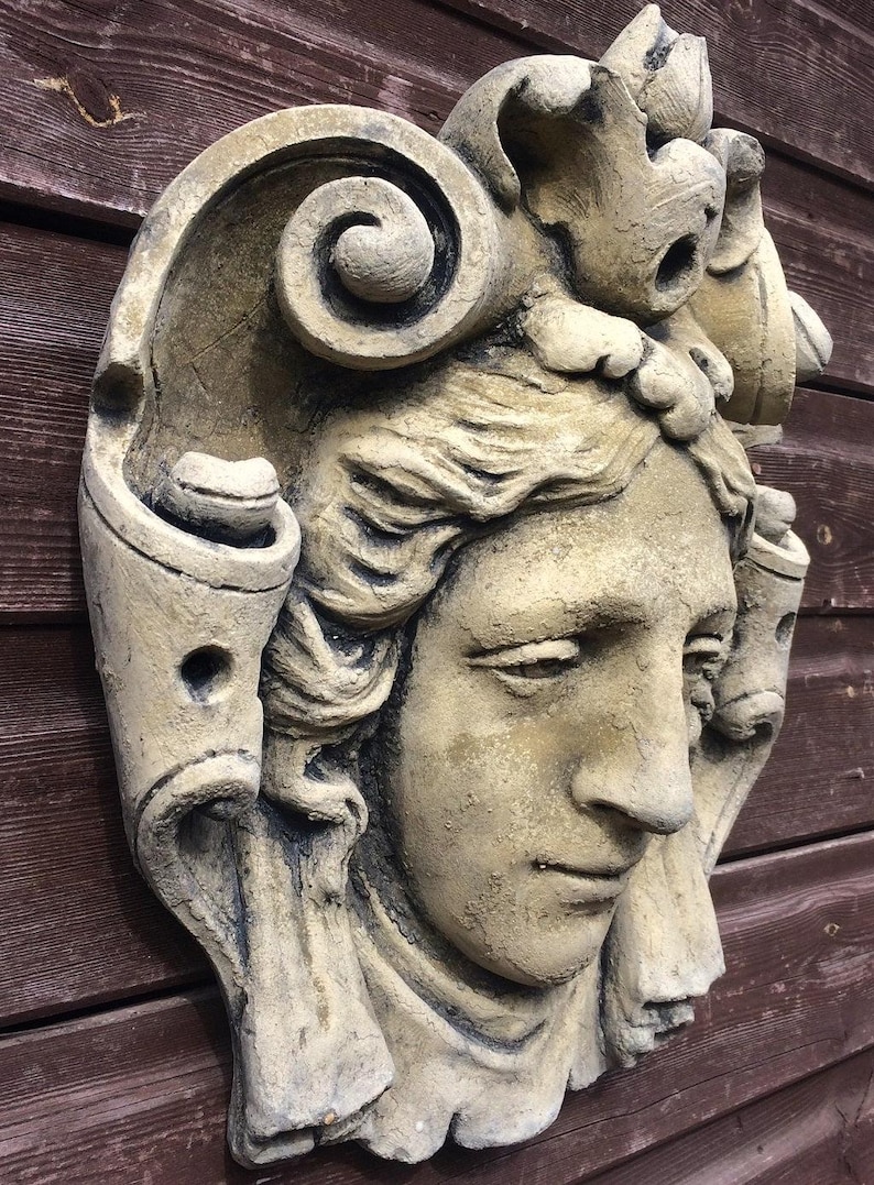 Decorative stone wall plaque face mask neo-classical style Mascaron 'Parisien' 30cmH image 10