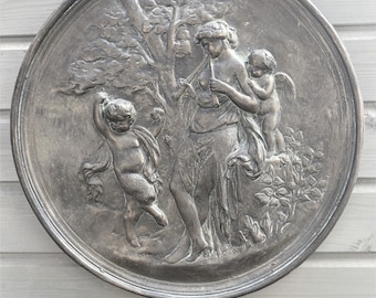 Nymph and Faun Greek Round Wall Plaque
