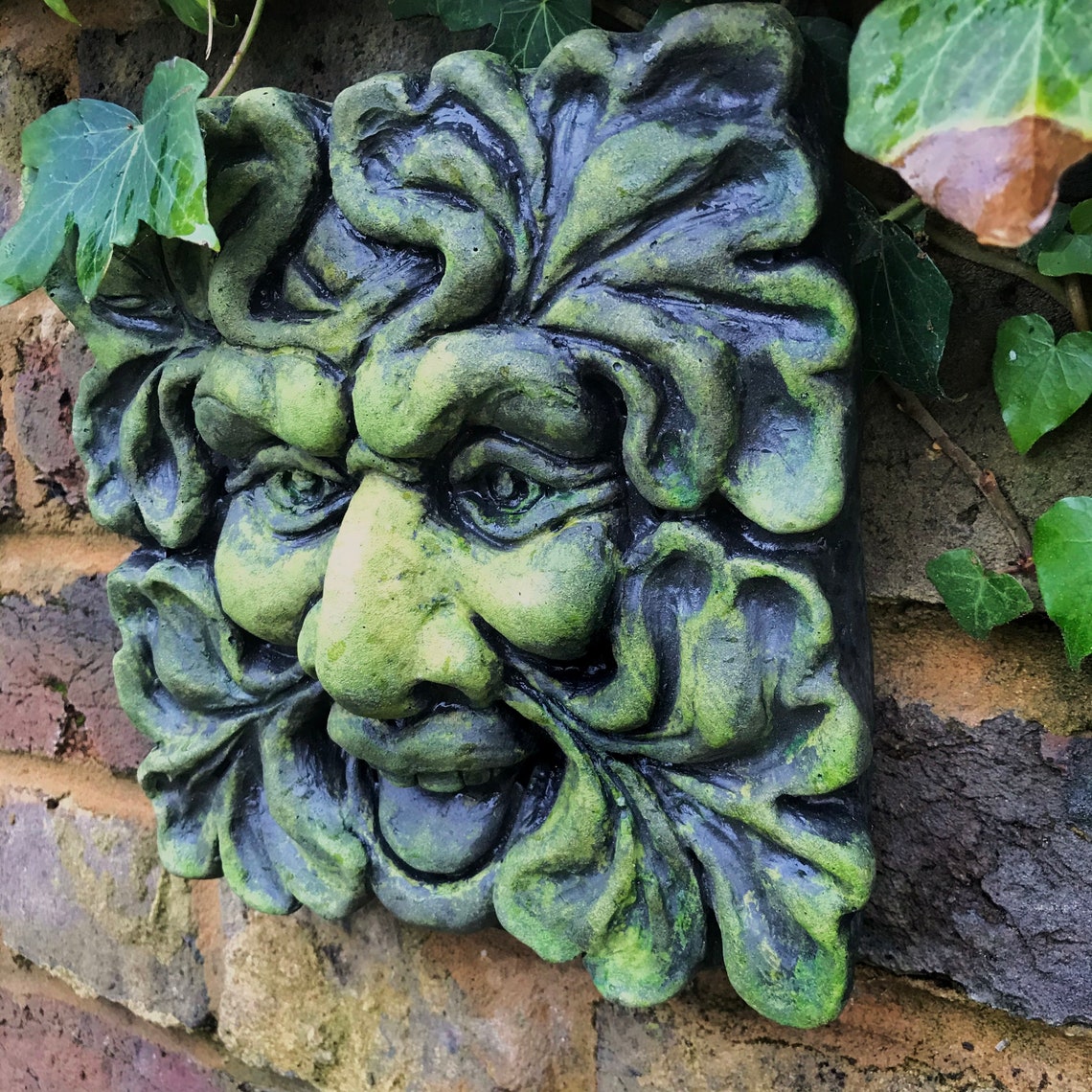 Square Green Man Decorative Stone Wall Plaque Garden Ornament - Etsy UK