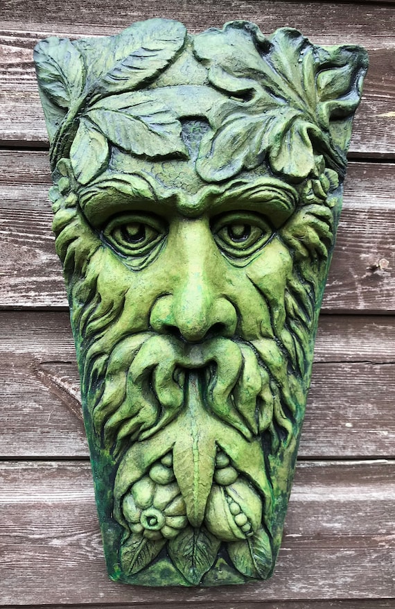 Harvest Green man decorative keystone garden wall plaque Pagan | Etsy