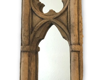Gothic Arch Mirror stone garden ornament single candle sconce antiqued finish 53cm/21" High (M)