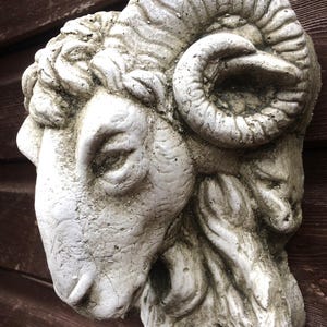 Rams head wall plaque decorative stone home or garden ornament wall decor 20cm/8" H