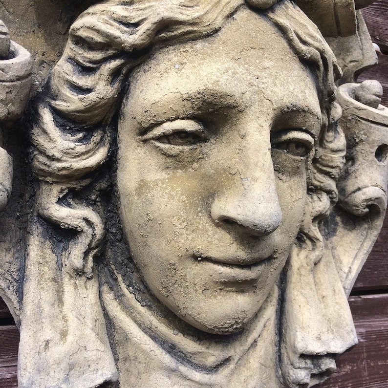 Decorative stone wall plaque face mask neo-classical style Mascaron 'Parisien' 30cmH image 9