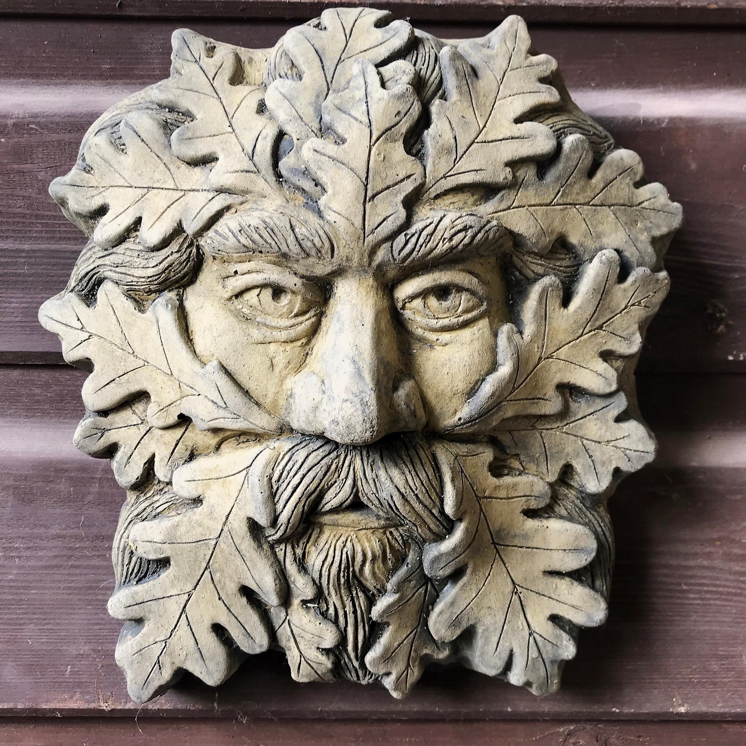 Green Man Decorazione Pietra Targa Da Parete Green Man In Pietra - Ornamento Per Giardino, Pagano, Misura 24 Cm (9.5"), Colore Verde, Con Omaggio - Foto 10