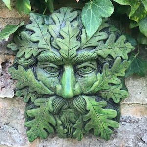 Quercus green man Wandplakette© Stein Gartenverzierung 19 cm / 7,5 &quot;H + GRATIS GESCHENK!