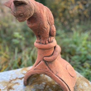 Curious Cat roof finial half round decorative stone ridge tile original design