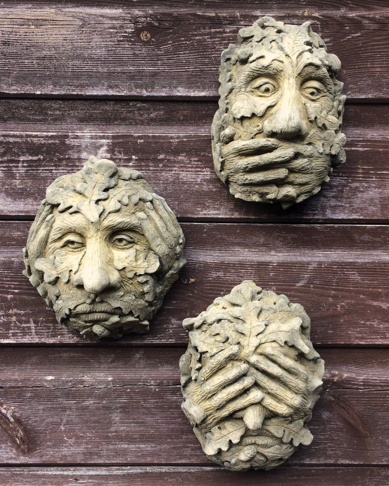 Green Man Wall Plaques Set 3 grevils See Hear Etsy UK