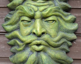 Large Green man decorative stone wall plaque or fountain mask "North Wind" 36cm/14" H