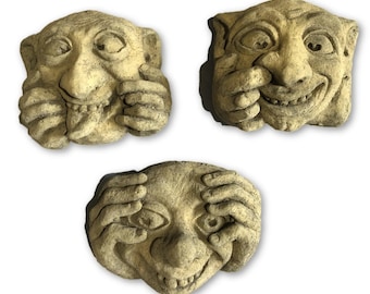 Bogies funny faces set 3 gargoyle wall plaques
