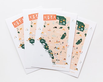 Carte postale de l'Alberta // Carte postale de 4 x 6 po. // Mettant en vedette Edmonton, Calgary, Banff, Jasper, Waterton, Grand Prairie et Lethbridge