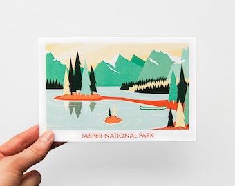 Postal Jasper // Postal de viaje del Parque Nacional Canadiense de 4x6" // Postal del lago Maligne hecha con papel de origen sostenible