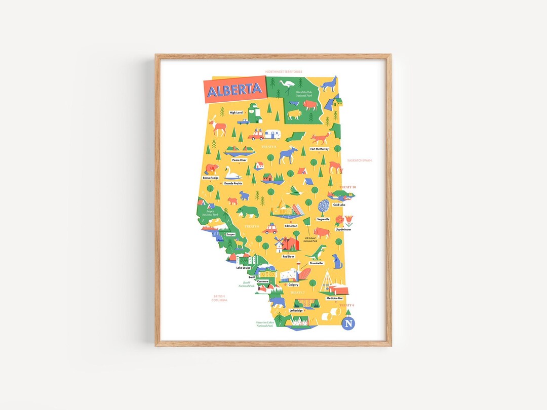 Alberta Map Print // Illustrated Map of Alberta on Fine-art Paper ...