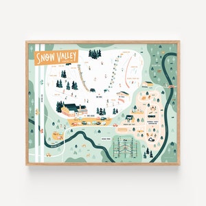 Impression de carte de la vallée des neiges//impression illustrée de 20 x 10 po. de la station de ski d'Edmonton sur papier d'art