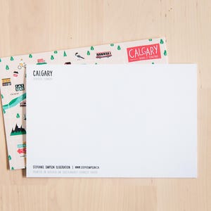 Colourful postcard of Calgary, Alberta, Canada by illustrator Stephanie Simpson