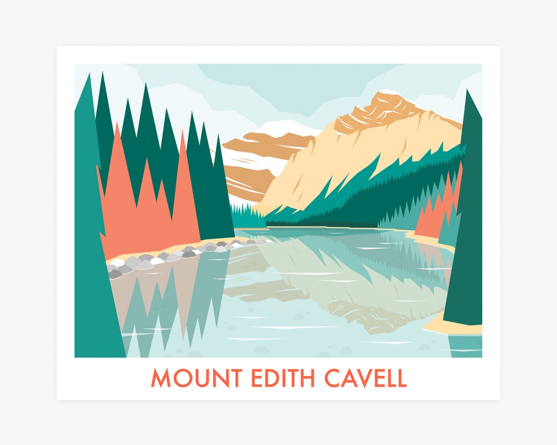 Mount Edith Cavell Print // 8x10" or 11x14" Illustrated Print of Jasper ...