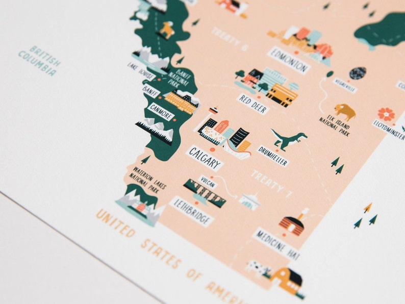 Alberta Map Print // Illustrated Map of Alberta on Fine-art Paper ...