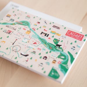 Colourful postcard of Calgary, Alberta, Canada by illustrator Stephanie Simpson