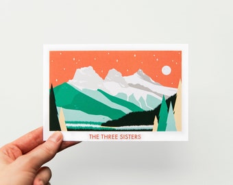Carte postale Three Sisters // 4 x 6 po. Carte postale de voyage dans le parc national du Canada par Stephanie Simpson // Fabriquée avec du papier issu de sources durables