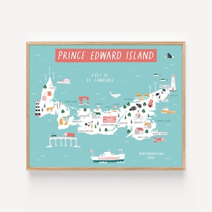 Impression de carte de l'Île-du-Prince-Édouard // Impression sur papier 8 x 10 ou 11 x 14 po. // Charlottetown, Summerside, Kensington