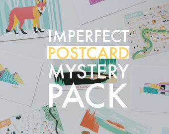 Imperfect Postcard Mystery Pack // Set of Imperfect Postcards of Neon Animals, National Parks, Architectural Landmarks, City Maps and More