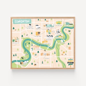 Impression de la carte d'Edmonton / 20 x 10 po. ou 11 x 14 po. Impression illustrée d'Edmonton, Alberta sur papier d'art par l'illustratrice Stephanie Simpson