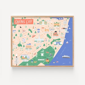 Québec City Print // 8x10" or 11x14" Illustrated Map of Quebec City, Canada on Fine-art Paper // In English & French // Chateau Frontenac