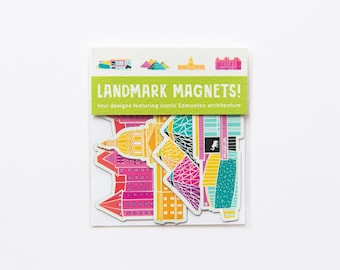 Edmonton Landmark Magnets // Set of 4 // Hotel Macdonald, Legislature, Muttart, Royal Alberta Museum // Colourful Alberta Architecture