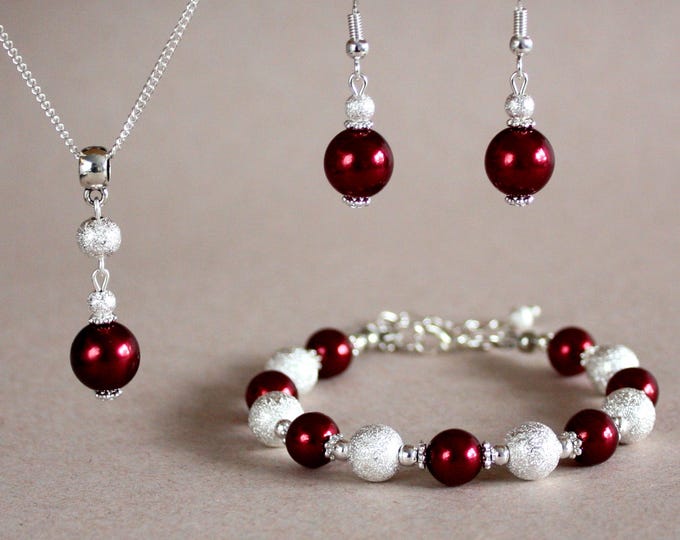 Bordeaux Burgundy Wine Red Czech Pearls Wedding Bridal Jewelry Set ...