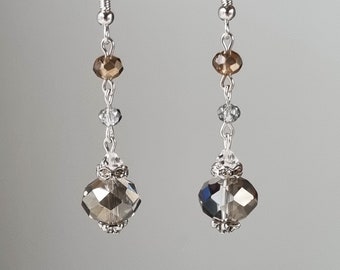 Boucles d'oreilles longues pendantes argentées et dorées avec cristaux Swarovski et strass, cadeau de demoiselle d'honneur de mariage, boucles d'oreilles pendantes