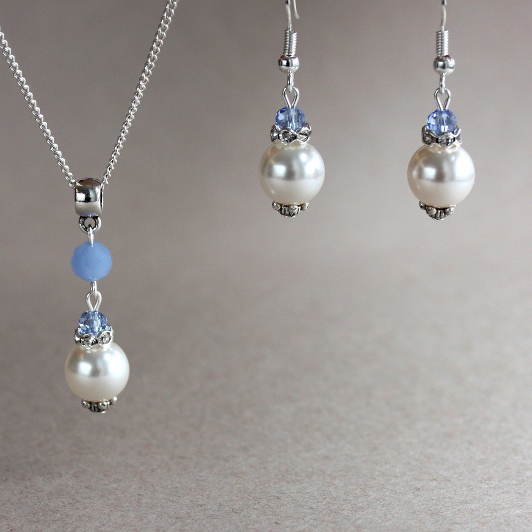 White Swarovski Pearls Cool Ice Blue/lilac Blue Glass Crystals Wedding ...