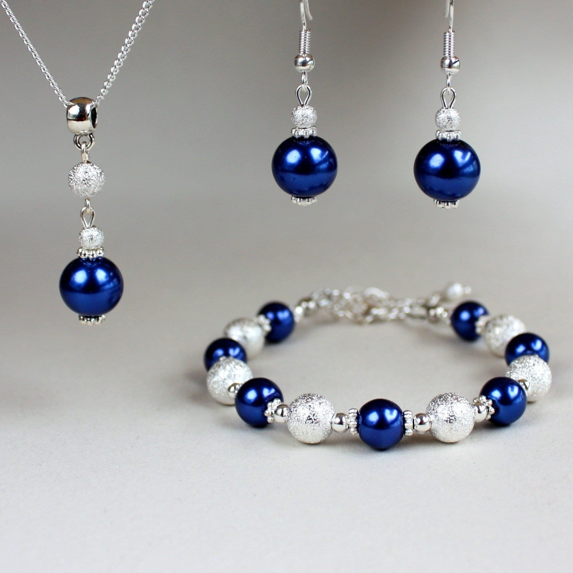 Flower Girls Jewelry Set, Chistening Gift, Pearl Set, Royal Blue