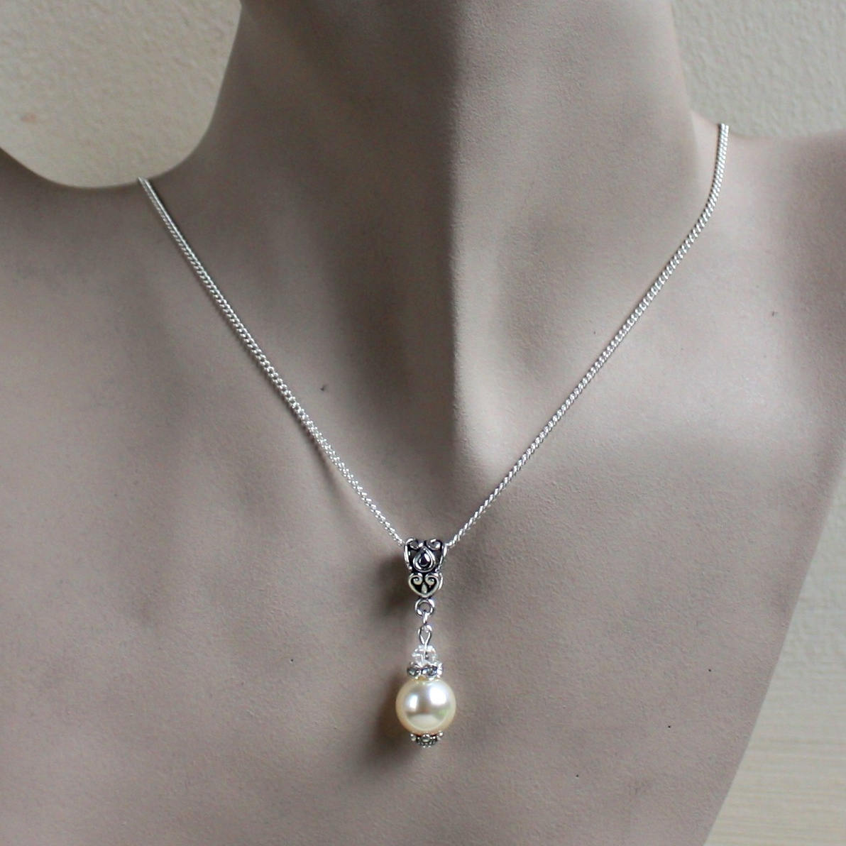 Ivory Cream Pearls Wedding Jewellery Set Silver Pendant - Etsy UK