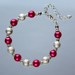 Bijoux de demoiselle d'honneur de mariage en perles de poussière d'étoiles roses fuchsia, ensemble de boucles d'oreilles en plaqué argent avec pendentif goutte image 7