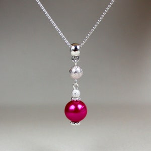 Bijoux de demoiselle d'honneur de mariage en perles de poussière d'étoiles roses fuchsia, ensemble de boucles d'oreilles en plaqué argent avec pendentif goutte image 6