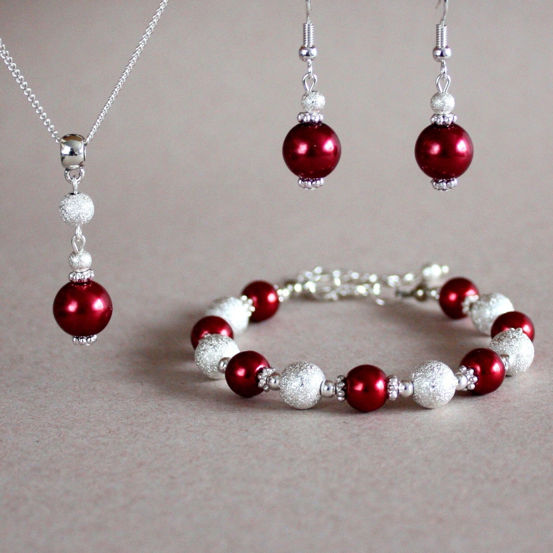 Collier Multi-rang Vintage Perles Verre Rose/rouge Bordeaux - Occasion