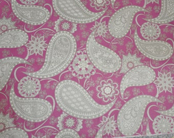 Pink & Silver Paisley "Jubilee Silver"  Fabric - 100% Cotton - End of Bolt Sale - By Amanda Murphy for Benartex 26" x 44"