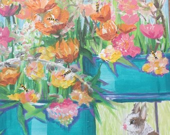 EASTER BOUQUET 2 is a bright, cheery, fun acrylic painting 16"x20"x1/2" on canvas .