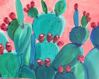 CACTUS FRUIT is a minimalistic, graphic, acrylic painting on canvas 11”x14”x1/2” with painted edges.