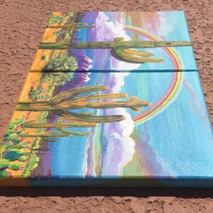 ARIZONAS FOUR PEAKS is a diptych 2 paintings that are a whimsical, colorful, duo of acrylic paintings on canvas 8x10x1/2 each. image 4