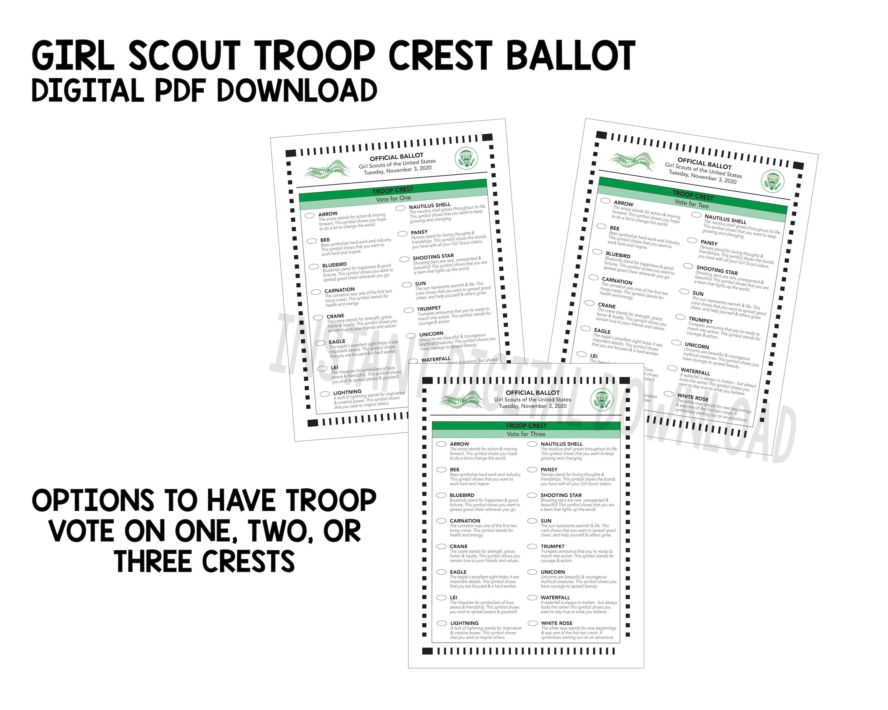 Girl Scout Troop Crest Ballot INSTANT DIGITAL DOWNLOAD Etsy