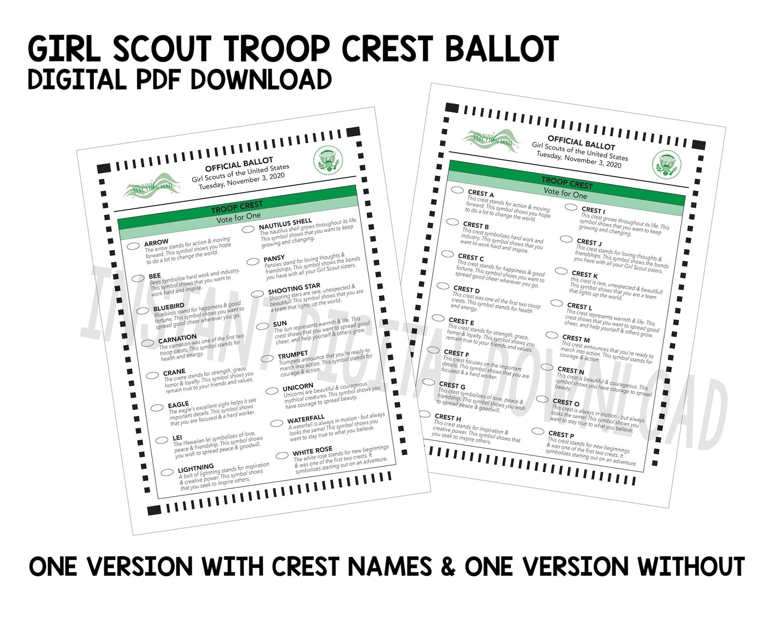 Girl Scout Troop Crest Ballot INSTANT DIGITAL DOWNLOAD Etsy
